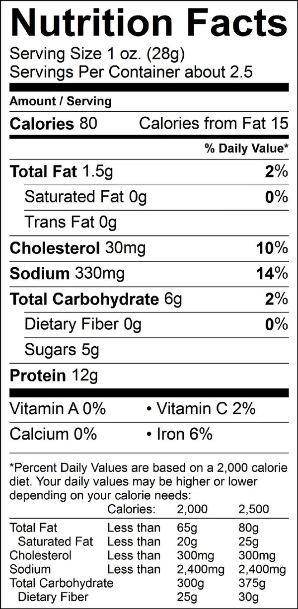 Prevail Umami Jerky Nutrition Label